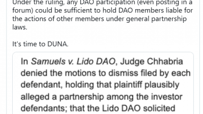 캘리포니아 법원 “리도 DAO는 회사”