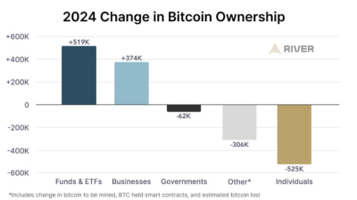 비트코인 소유권, 개인에서 기관과 기업에 넘어가고 있다