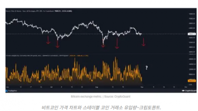 거래소 유입 스테이블 코인 사상 최저 수준