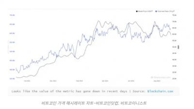 비트코인 해시레이트 하락세 …채굴자 매도도 증가