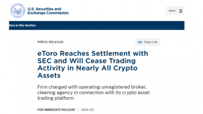 이토로, SEC와 $150만 벌금 합의