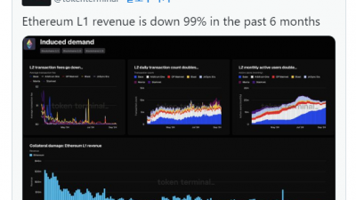 이더리움 L1 수익 6개월간 99% 하락